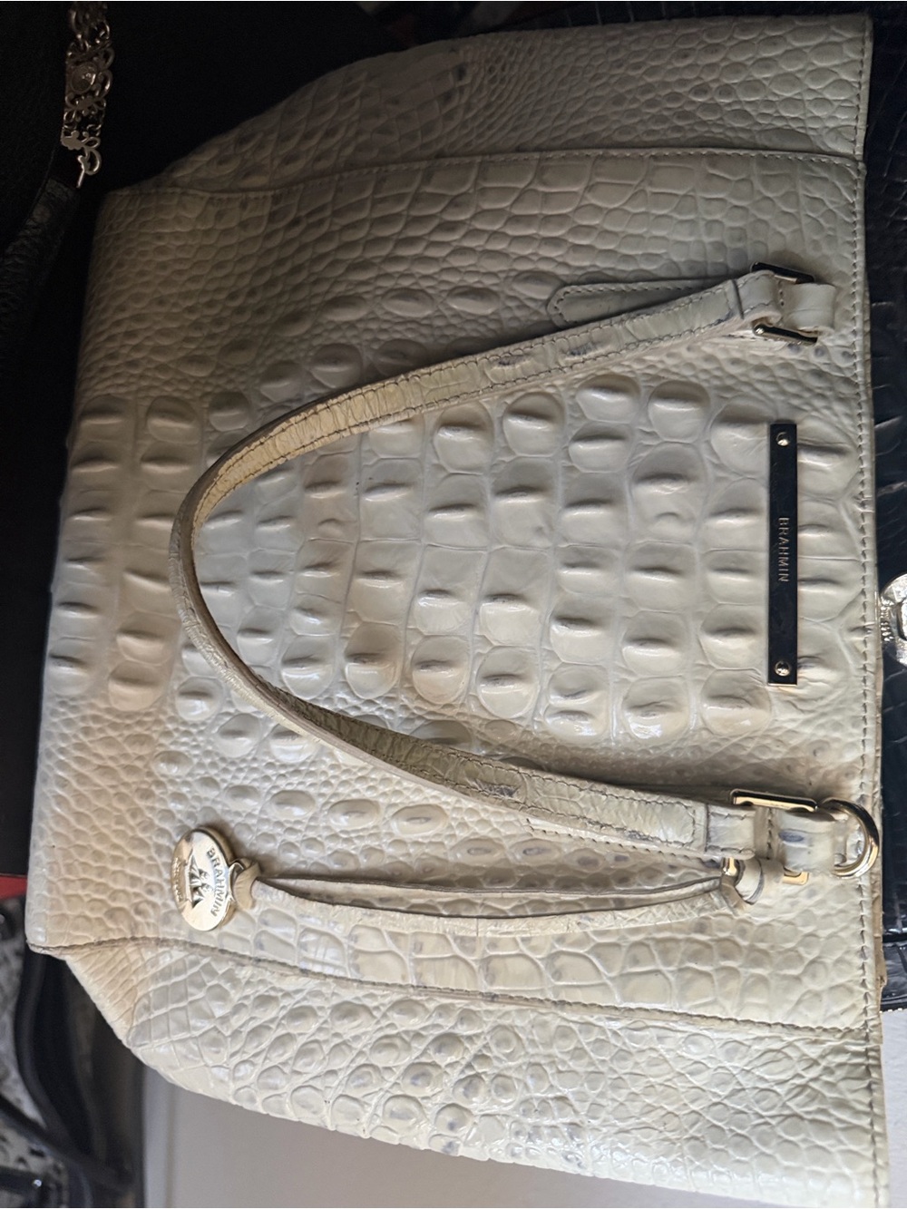 Brahmin White Croc-Embossed Tote with Gold Hardware